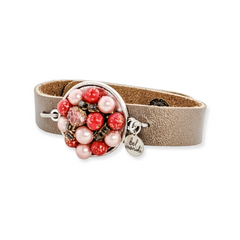bel monili pink and red vintage bauble leather cuff bracelet