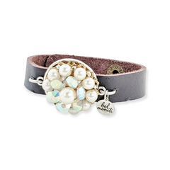 bel monili iridescent pearl and crystal leather cuff bracelet