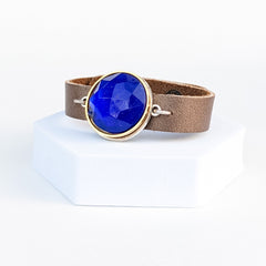 Blue Gem Leather Cuff Bracelet