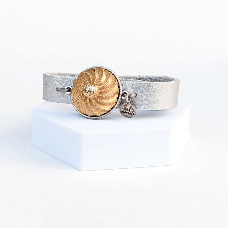 Gold Shell Leather Cuff Bracelet