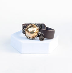 Gold Dome Leather Cuff Bracelet