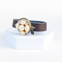 Pearl Beaded Leather Cuff Bracelet