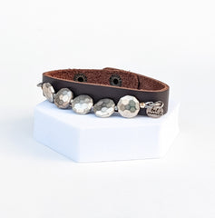 Silver Beaded Leather Cuff Bracelet
