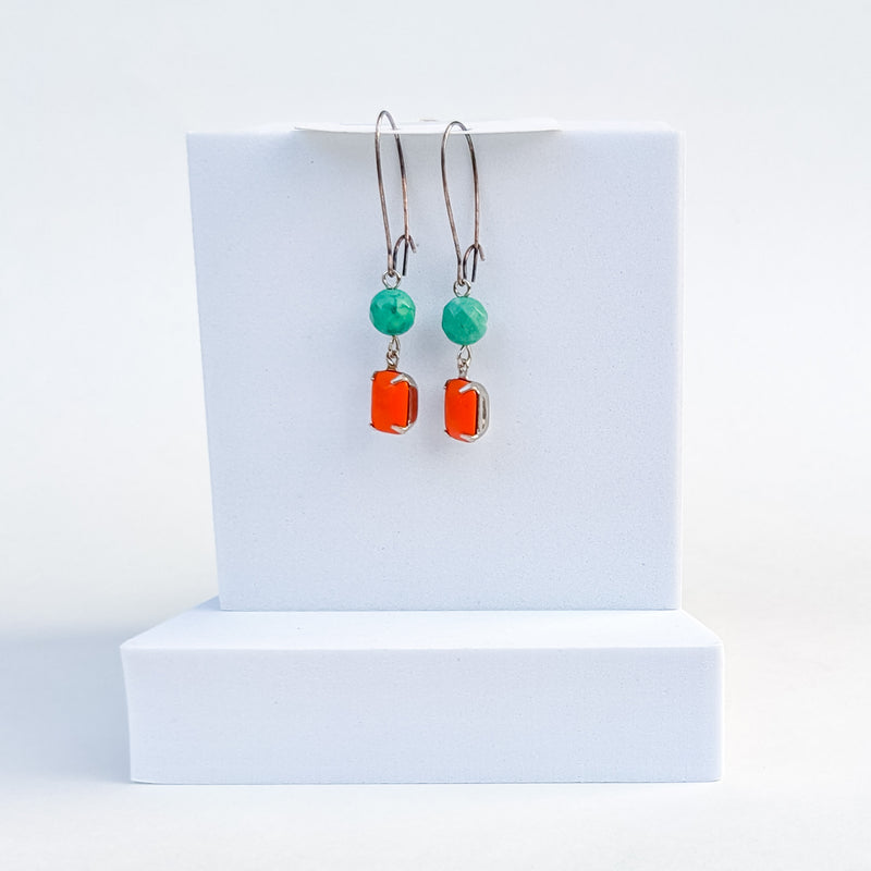 Tangerine and turquoise bead earrings