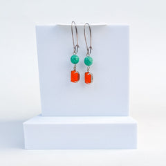 Tangerine and turquoise bead earrings