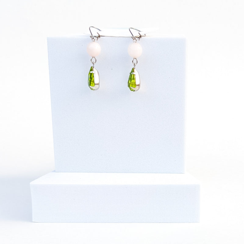 Olive and rose bead earrings