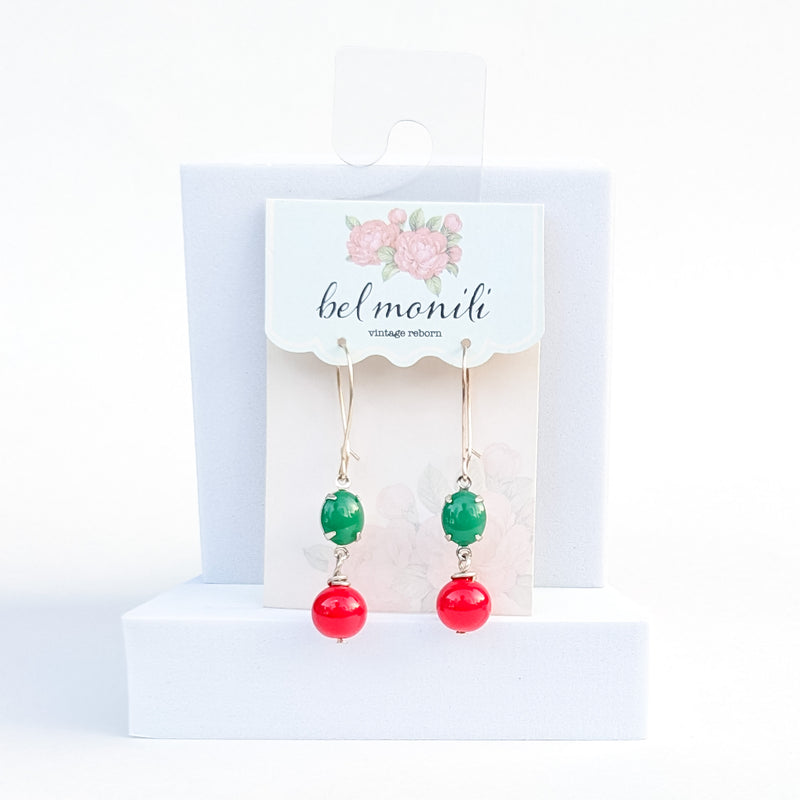 Red and green bead earrings
