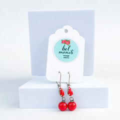 Red glass drop earrings