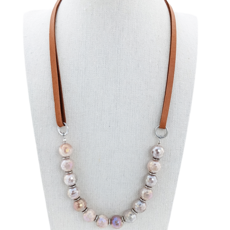 gemstone and leather layering necklace