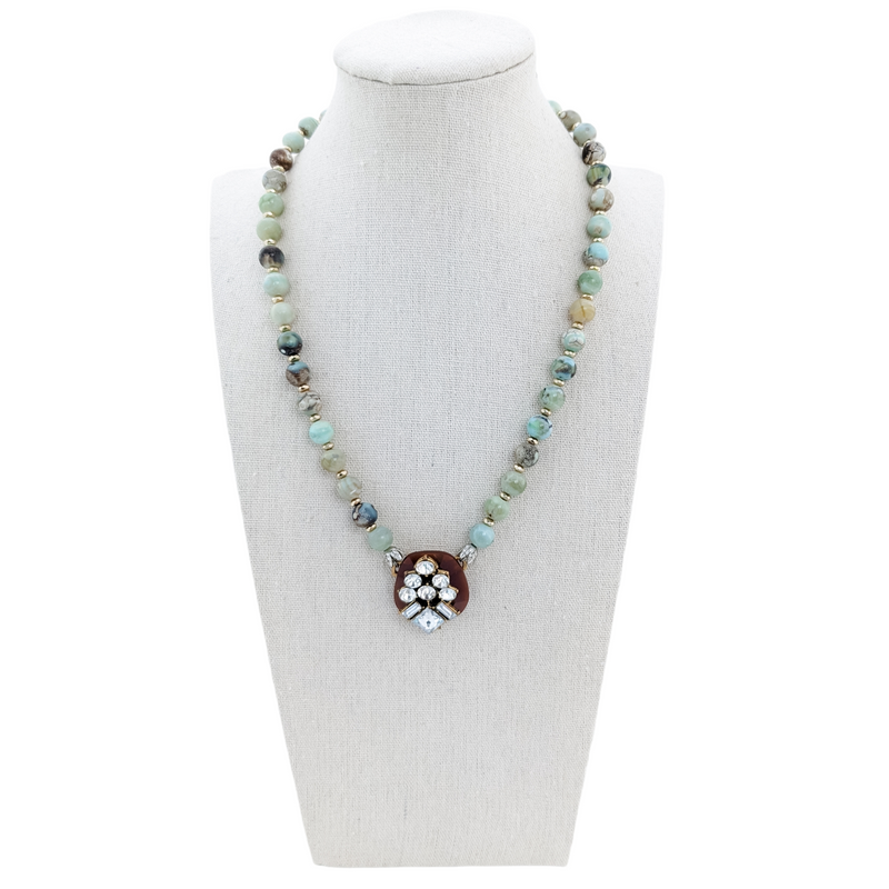 gemstone and vintage rhinestone beaded necklace