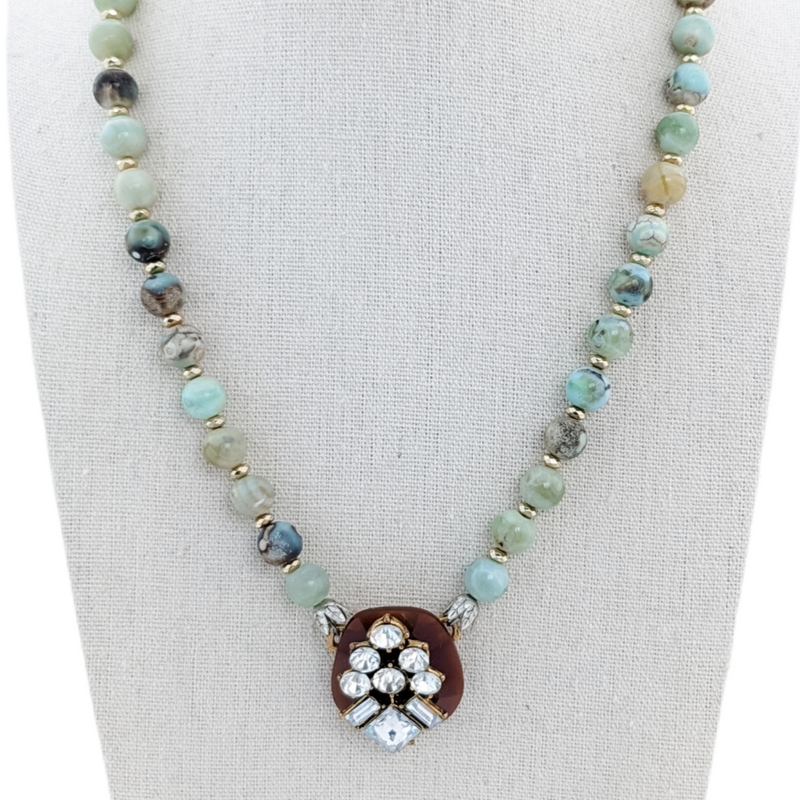 gemstone and vintage rhinestone beaded necklace